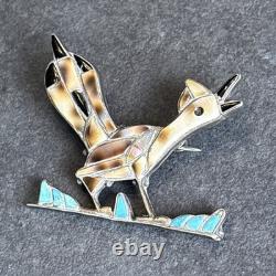 Pablita Quam Zuni Attr Roadrunner Bird Sterling Silver Brooch Vintage K6