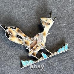 Pablita Quam Zuni Attr Roadrunner Bird Sterling Silver Brooch Vintage K6