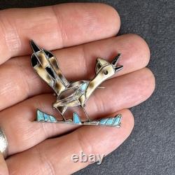 Pablita Quam Zuni Attr Roadrunner Bird Sterling Silver Brooch Vintage K6