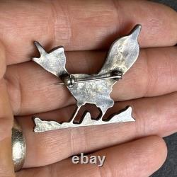 Pablita Quam Zuni Attr Roadrunner Bird Sterling Silver Brooch Vintage K6