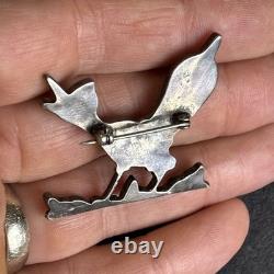 Pablita Quam Zuni Attr Roadrunner Bird Sterling Silver Brooch Vintage K6