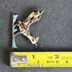 Pablita Quam Zuni Attr Roadrunner Bird Sterling Silver Brooch Vintage K6