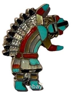 Pablita Quam Zuni Native American Silver Inlay Rainbow Man Pendant Brooch / Pin