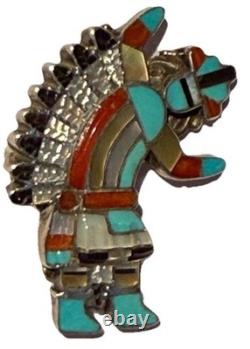 Pablita Quam Zuni Native American Silver Inlay Rainbow Man Pendant Brooch / Pin