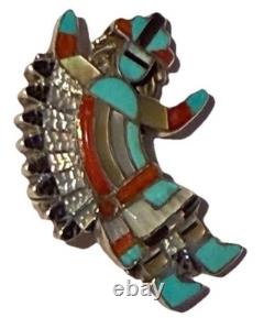 Pablita Quam Zuni Native American Silver Inlay Rainbow Man Pendant Brooch / Pin