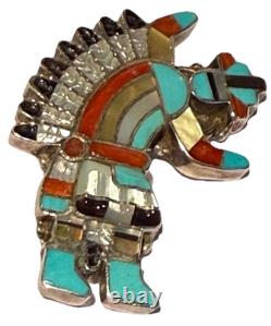 Pablita Quam Zuni Native American Silver Inlay Rainbow Man Pendant Brooch / Pin