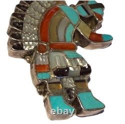 Pablita Quam Zuni Native American Silver Inlay Rainbow Man Pendant Brooch / Pin
