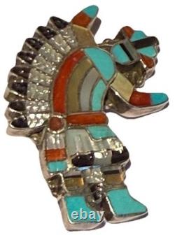 Pablita Quam Zuni Native American Silver Inlay Rainbow Man Pendant Brooch / Pin