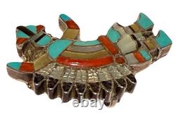 Pablita Quam Zuni Native American Silver Inlay Rainbow Man Pendant Brooch / Pin