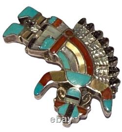 Pablita Quam Zuni Native American Silver Inlay Rainbow Man Pendant Brooch / Pin