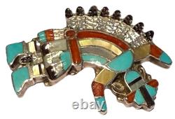 Pablita Quam Zuni Native American Silver Inlay Rainbow Man Pendant Brooch / Pin