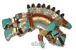 Pablita Quam Zuni Native American Silver Inlay Rainbow Man Pendant Brooch / Pin