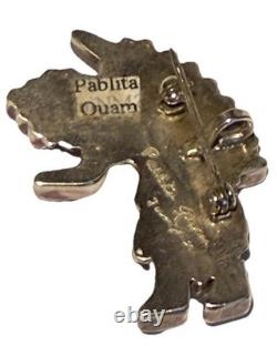 Pablita Quam Zuni Native American Silver Inlay Rainbow Man Pendant Brooch / Pin