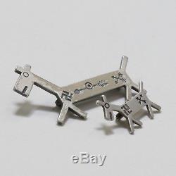 Pair 1920s Sterling Silver Indian Pin Brooches Whirling Log Arrows Horse Native