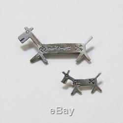 Pair 1920s Sterling Silver Indian Pin Brooches Whirling Log Arrows Horse Native