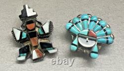 Pair of Native American Pin Brooches Zuni Sterling Silver