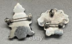 Pair of Native American Pin Brooches Zuni Sterling Silver