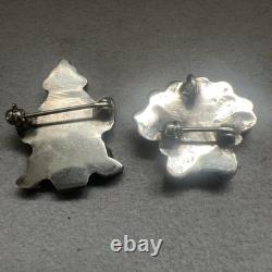 Pair of Native American Pin Brooches Zuni Sterling Silver