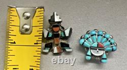 Pair of Native American Pin Brooches Zuni Sterling Silver