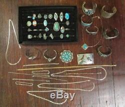 Pawn sterling turquoise lot rings bracelets necklaces pin belt buckle 806 grams