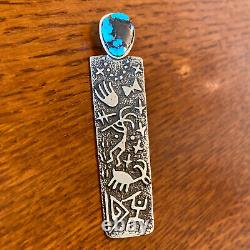Philander Begay Navajo Petroglyph Maiden Pin Cast Sterling Silver & Turquoise Ag