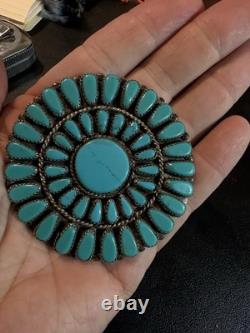 Possibly Larry Moses Begay Navajo Sterling Silver Turquoise Cluster Pin Brooch