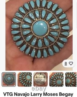 Possibly Larry Moses Begay Navajo Sterling Silver Turquoise Cluster Pin Brooch