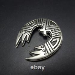 Powerful VINTAGE HOPI Sterling Silver Overlay PIN/BROOCH Naja Shawl Wings