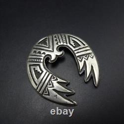 Powerful VINTAGE HOPI Sterling Silver Overlay PIN/BROOCH Naja Shawl Wings