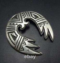 Powerful VINTAGE HOPI Sterling Silver Overlay PIN/BROOCH Naja Shawl Wings
