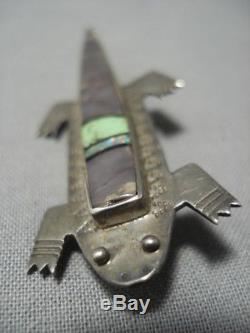 Quality! Vintage Navajo Lizard Coral Sterling Silver Pin