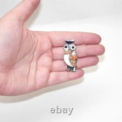 R. M. Sterling Silver NAVAJO Owl Brooch Pin ZUNI Cowrie Shell Turquoise Onyx