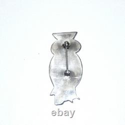 R. M. Sterling Silver NAVAJO Owl Brooch Pin ZUNI Cowrie Shell Turquoise Onyx