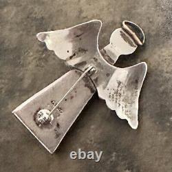 RARE Large Vintage Cecil Perry Navajo 3D Angel 925 Sterling Silver Pin / Brooch