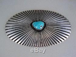 RARE OLD George Kee NAVAJO RADIANT STERLING SILVER & TURQUOISE PIN White Hogan