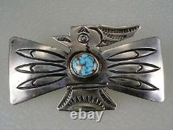 RARE OLD Wolf Robe Hunt ACOMA INDIAN STERLING SILVER & TURQUOISE THUNDERBIRD PIN