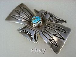 RARE OLD Wolf Robe Hunt ACOMA INDIAN STERLING SILVER & TURQUOISE THUNDERBIRD PIN