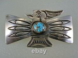 RARE OLD Wolf Robe Hunt ACOMA INDIAN STERLING SILVER & TURQUOISE THUNDERBIRD PIN