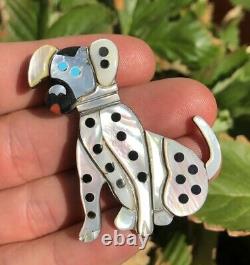 RARE Old Pawn Zuni Dalmatian Dog COBBLESTONE Inlay Pin Brooch Pendant Carol Kee