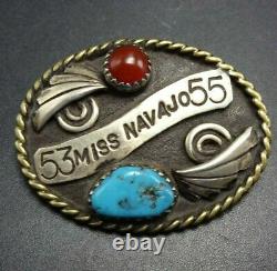 RARE Old Vintage MISS NAVAJO 53 55 Sterling Silver TURQUOISE Carnelian PIN