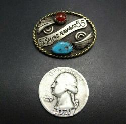 RARE Old Vintage MISS NAVAJO 53 55 Sterling Silver TURQUOISE Carnelian PIN