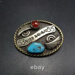 RARE Old Vintage MISS NAVAJO 53 55 Sterling Silver TURQUOISE Carnelian PIN