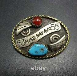 RARE Old Vintage MISS NAVAJO 53 55 Sterling Silver TURQUOISE Carnelian PIN