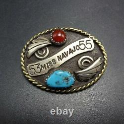 RARE Old Vintage MISS NAVAJO 53 55 Sterling Silver TURQUOISE Carnelian PIN