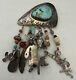 Rare Tina Badarak South Western Sterling Turquoise Dangling Charm Pin Signed