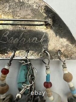 RARE Tina Badarak South Western Sterling Turquoise Dangling Charm Pin Signed