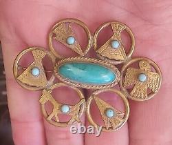RARE VINTAGE EARLY NAVAJO Trade Type Turquoise PIN BROOCH