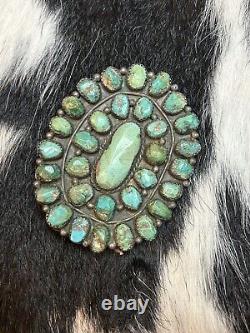 RARE Vintage Navajo Native American Sterling Silver & Turquoise Brooch F Enrico