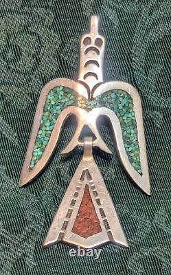 RARE Vintage Navajo STERLING Turquoise PEYOTE BIRD Brooch Pin WILLIAM SINGER SD