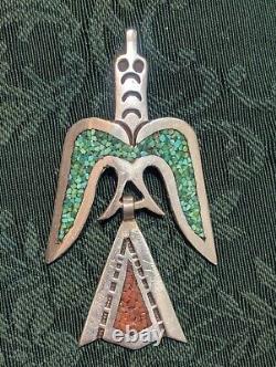 RARE Vintage Navajo STERLING Turquoise PEYOTE BIRD Brooch Pin WILLIAM SINGER SD